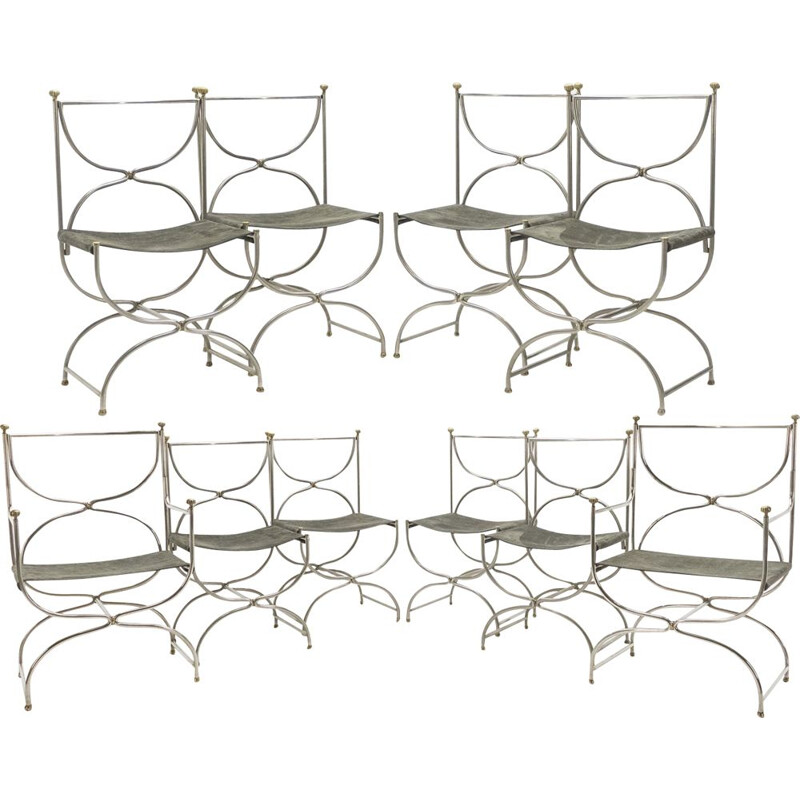 Set of 10 chairs in steel and leather for La Maison Jansen