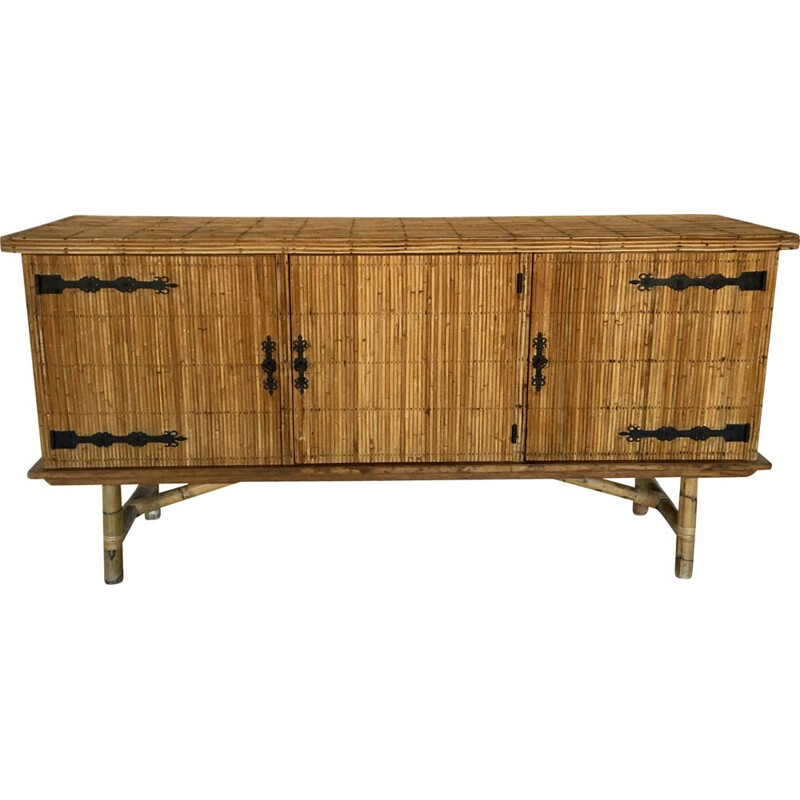 Vintage sideboard in rattan 1950