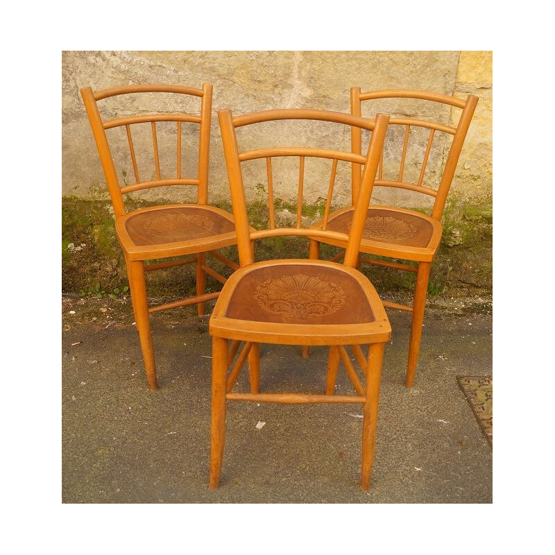 Set of 3 vintage dining chairs in beech by Luterma