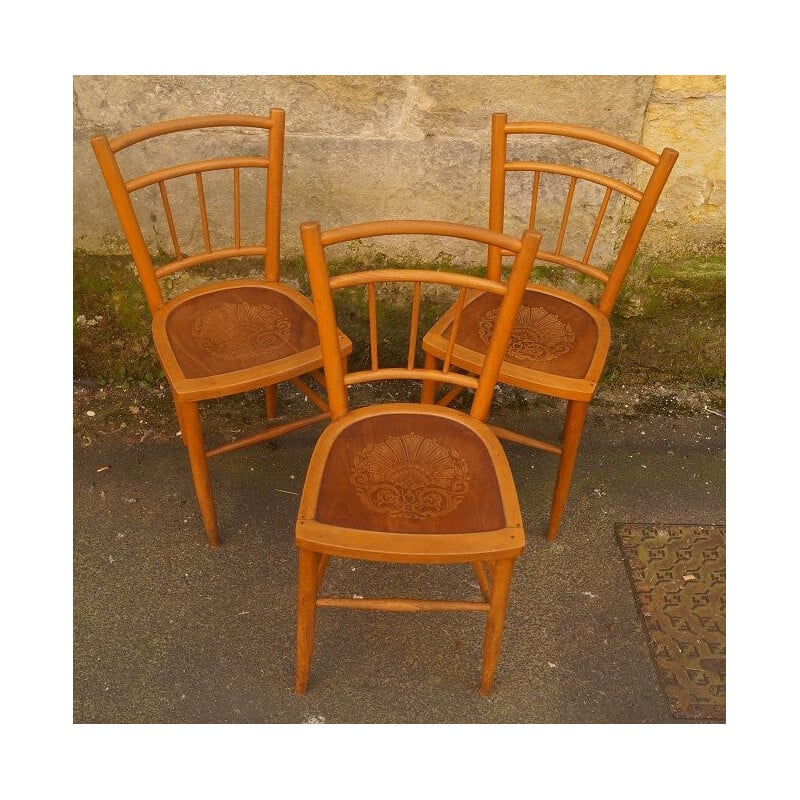 Set of 3 vintage dining chairs in beech by Luterma