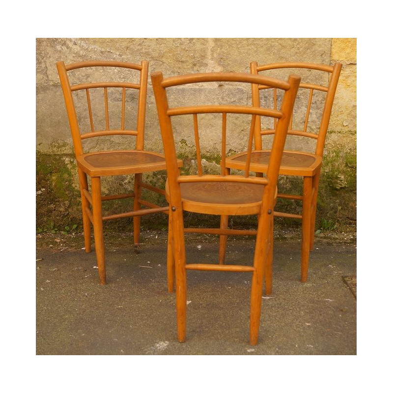 Set of 3 vintage dining chairs in beech by Luterma