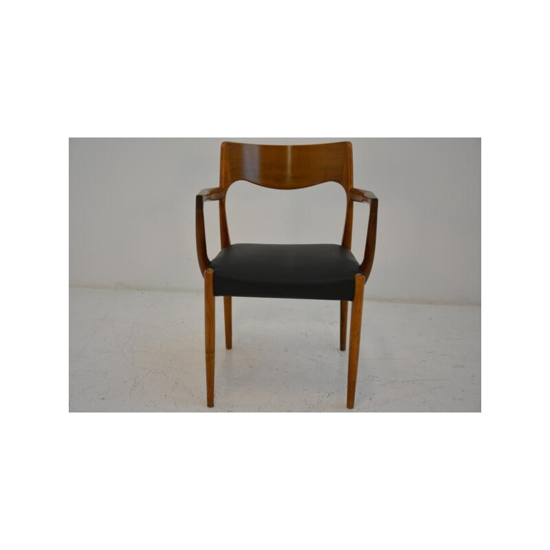 Scandinavian armchair in teak and black leatherette, Niels Otto MOLLER - 1950s