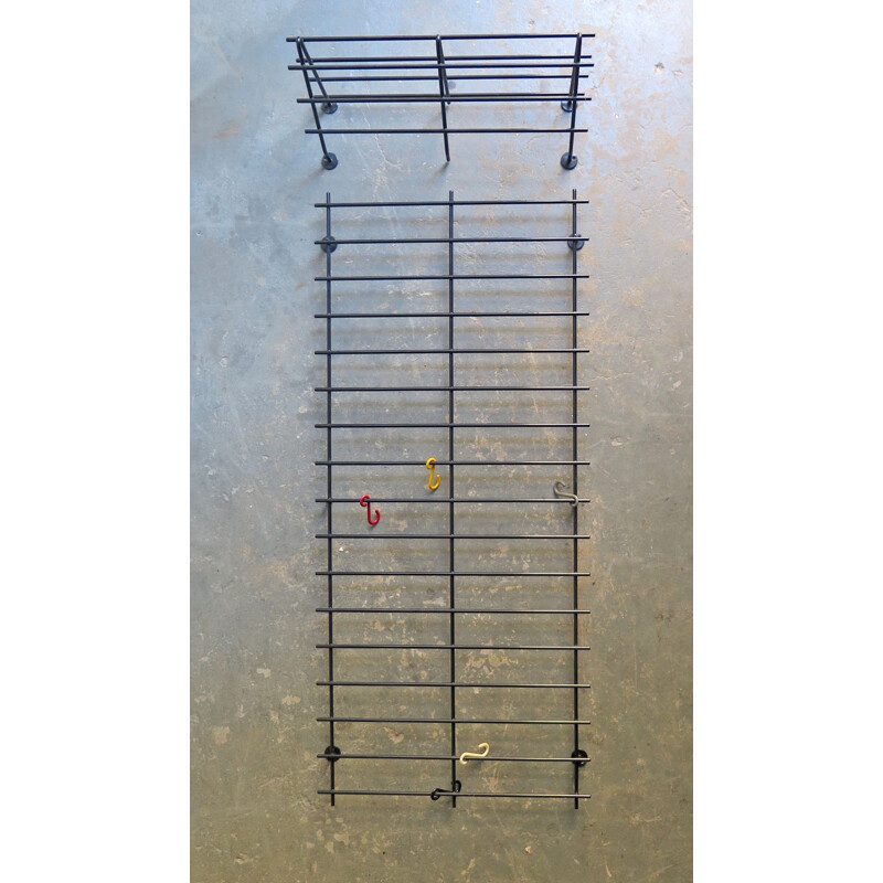 Vintage black metal coat hanger with shelf