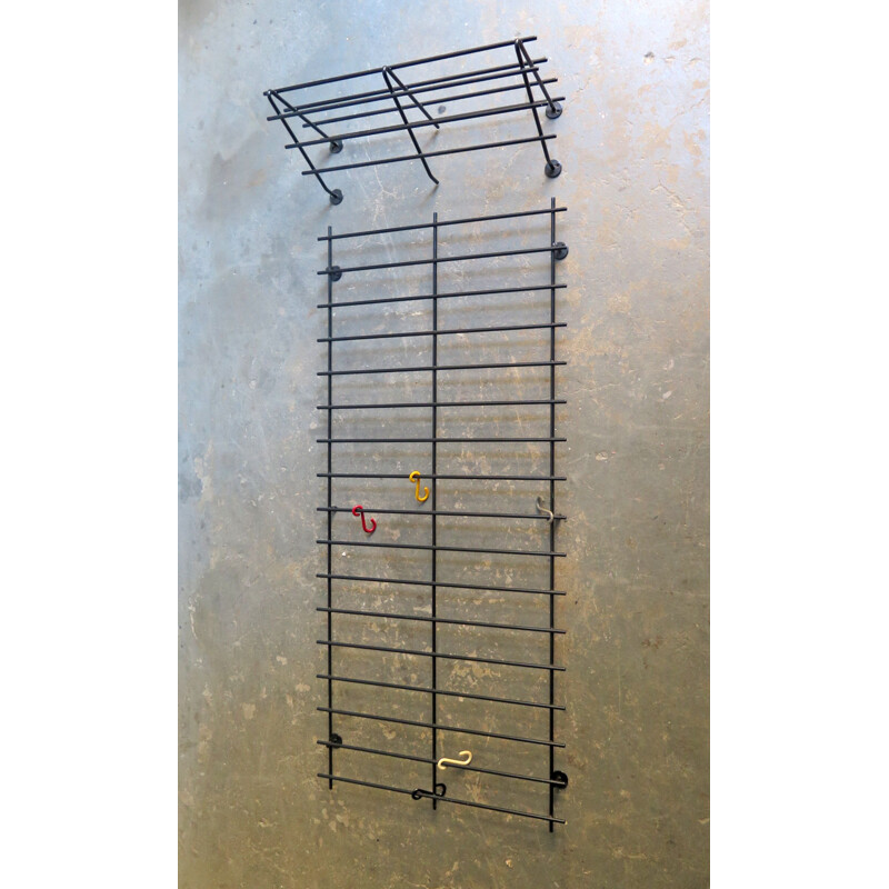 Vintage black metal coat hanger with shelf