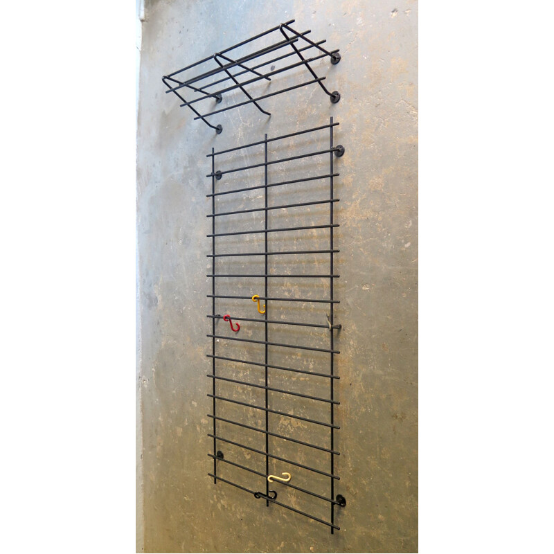 Vintage black metal coat hanger with shelf