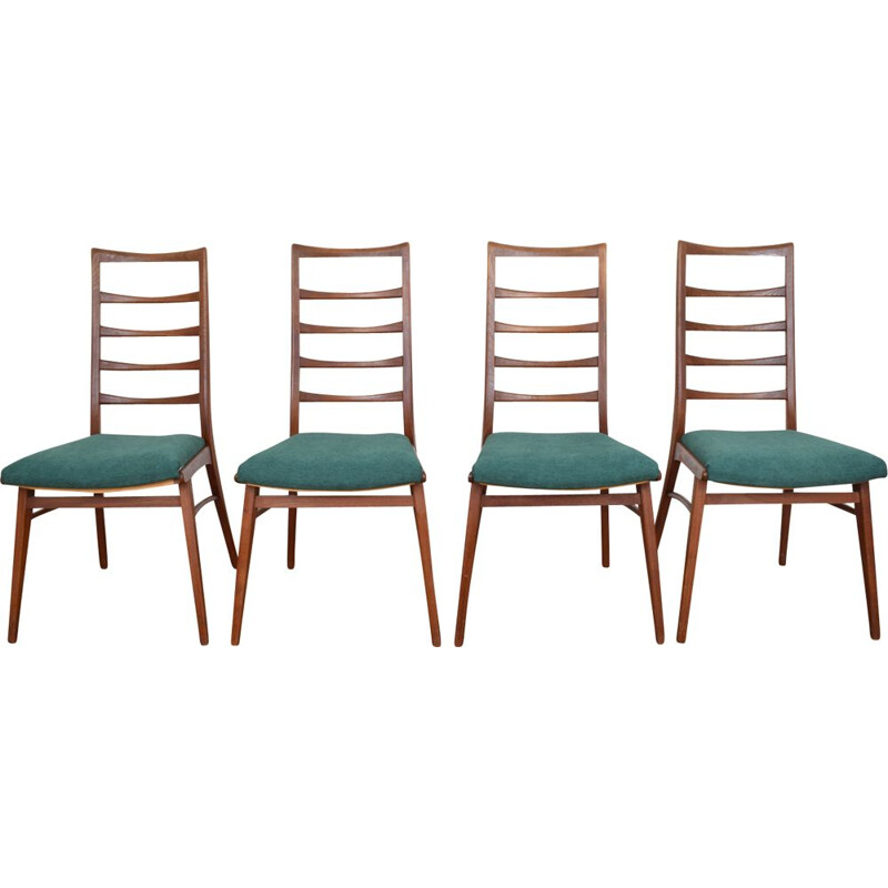 Set of 4 green chairs in teak