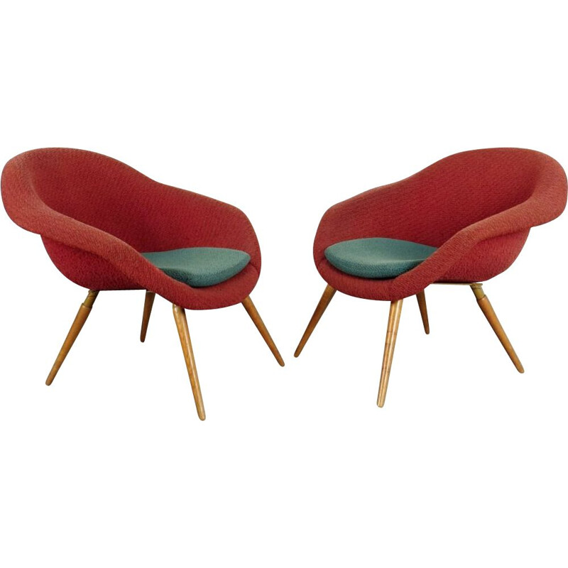 Pair of red armchairs by Frantisek Jirak