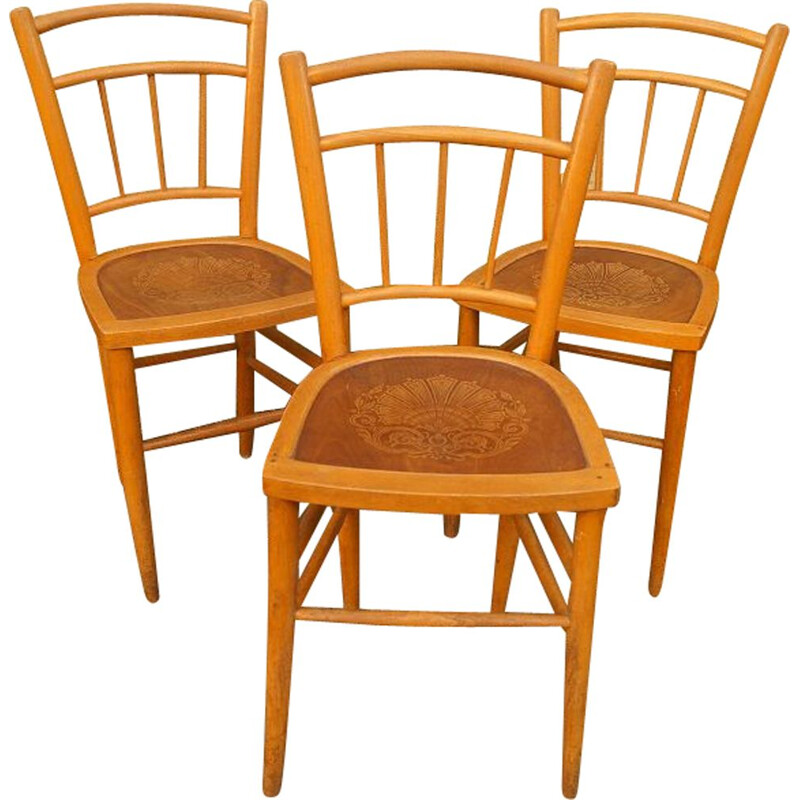 Set of 3 vintage dining chairs in beech by Luterma