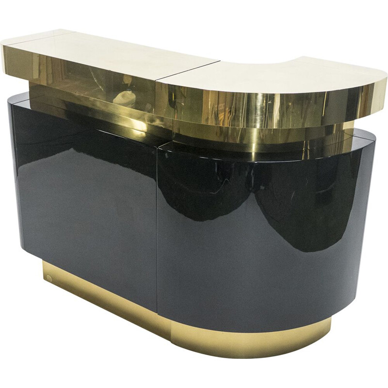 French vintage bar for Romeo Paris in black lacquered and brass 1970