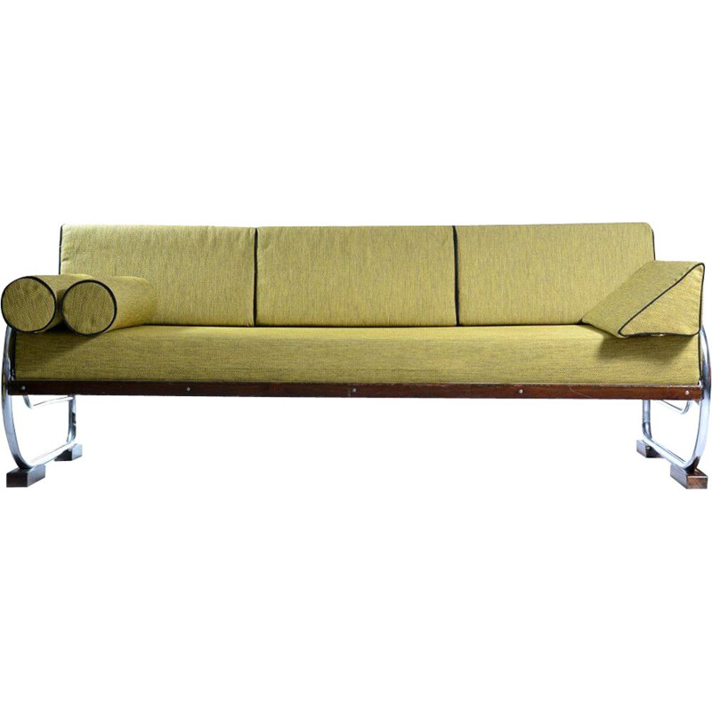 Vintage sofa in tubular steel and green fabric 1930