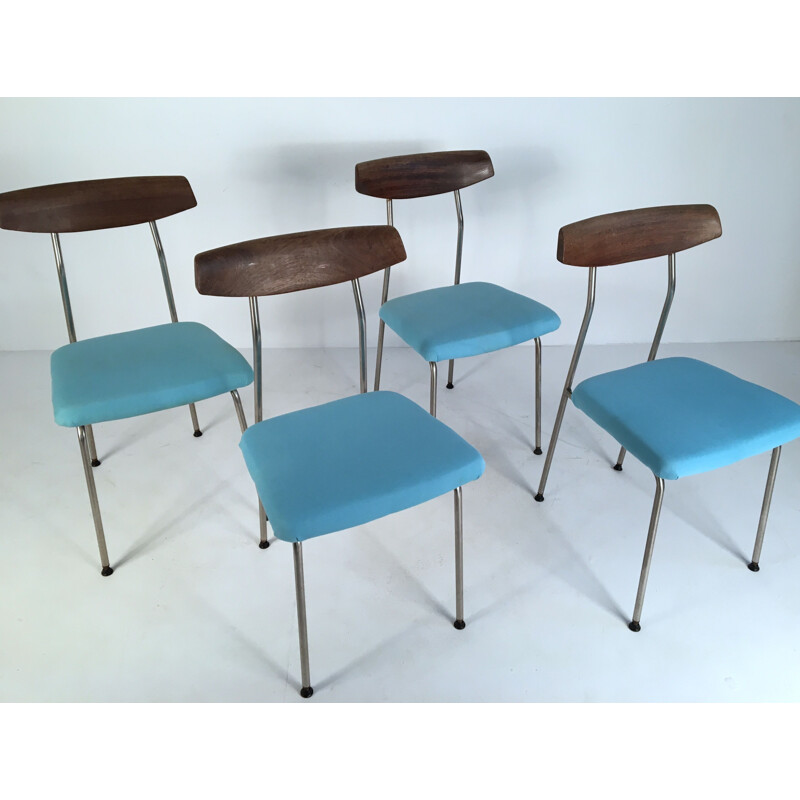 Set of 4 teak and steel dining chairs by John and Sylvia Reid 