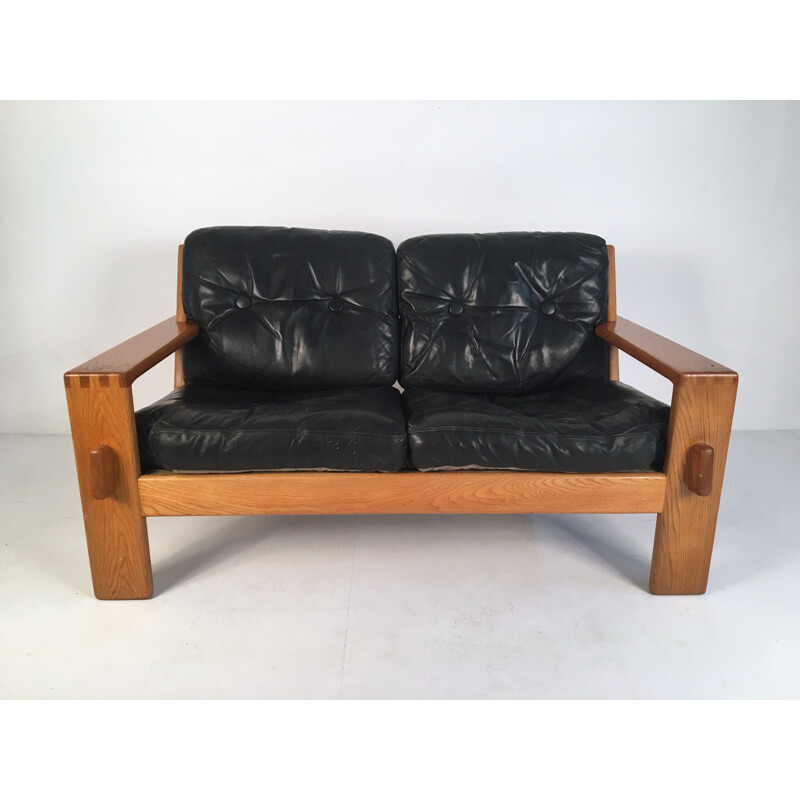 Vintage 2 seater sofa in leather by Esko Pajamies for Asko 1960