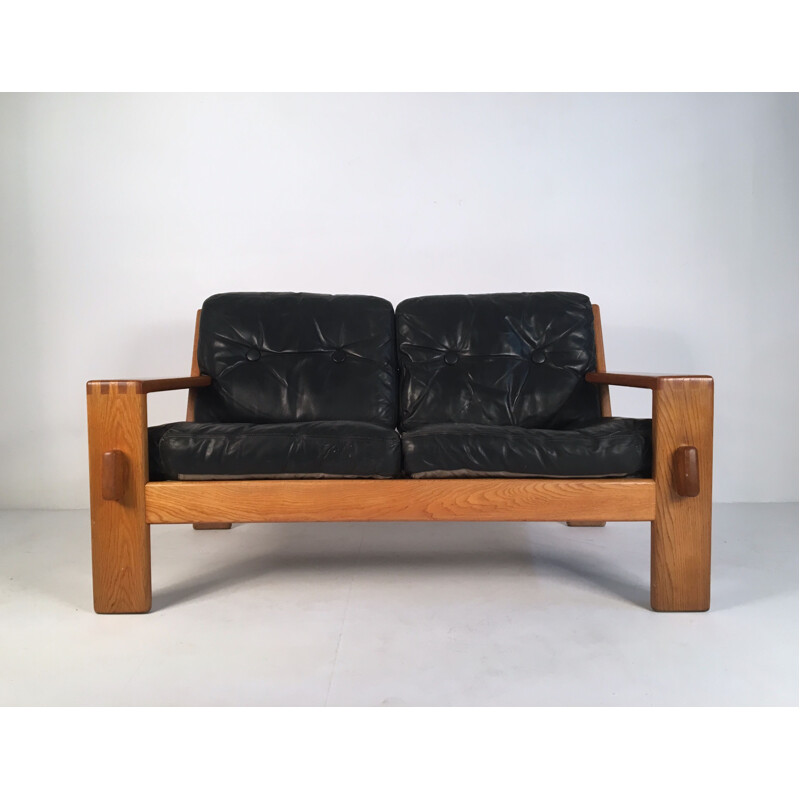 Vintage 2 seater sofa in leather by Esko Pajamies for Asko 1960