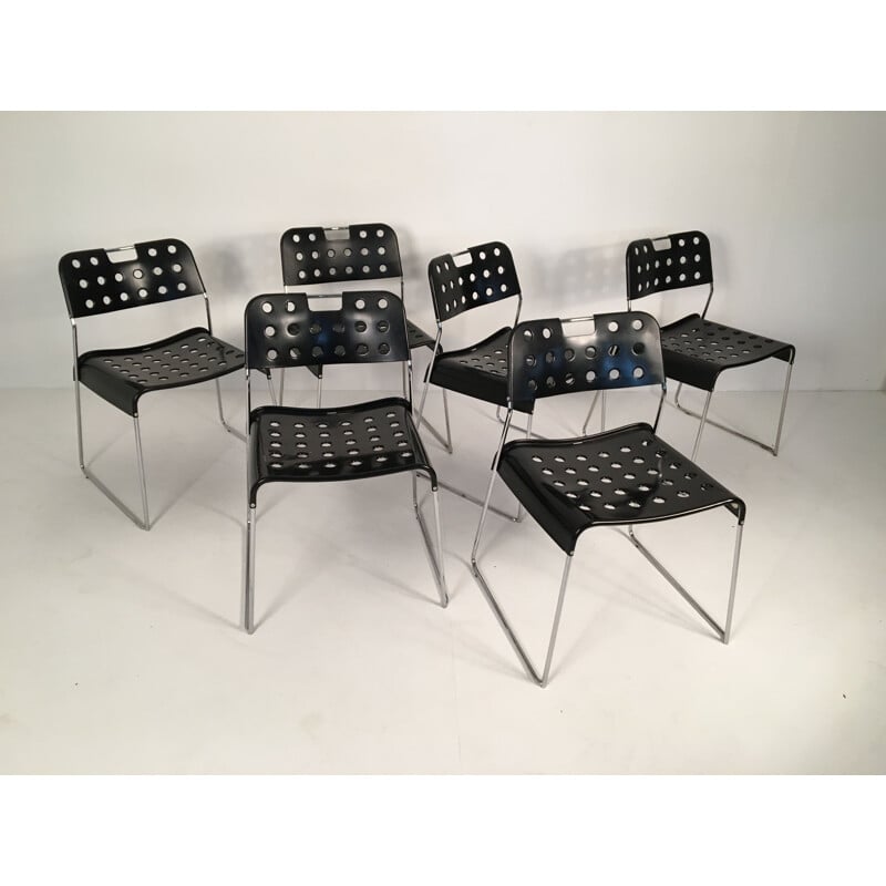 Suite de 6 chaises vintage noires par Rodney Kinsman 