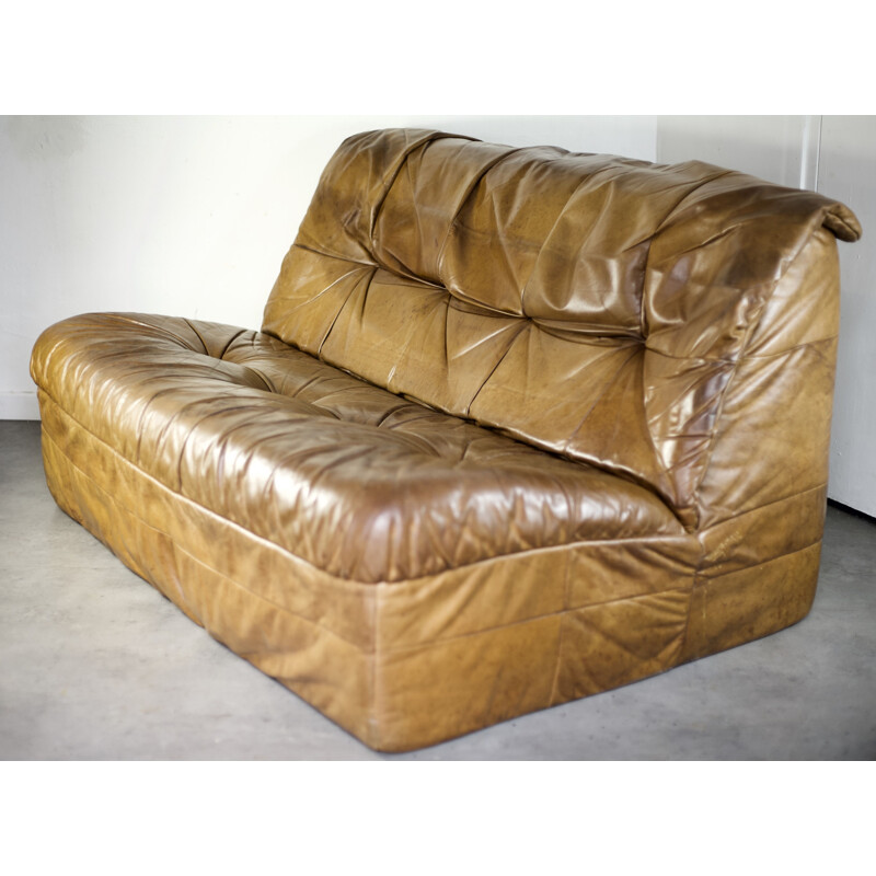 Vintage cognac leather sofa by Rolf Benz