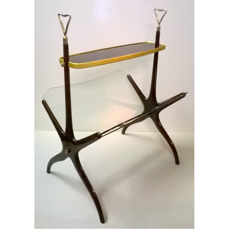 Mahogany and brass magazine rack, Cesare LACCA - 1950s