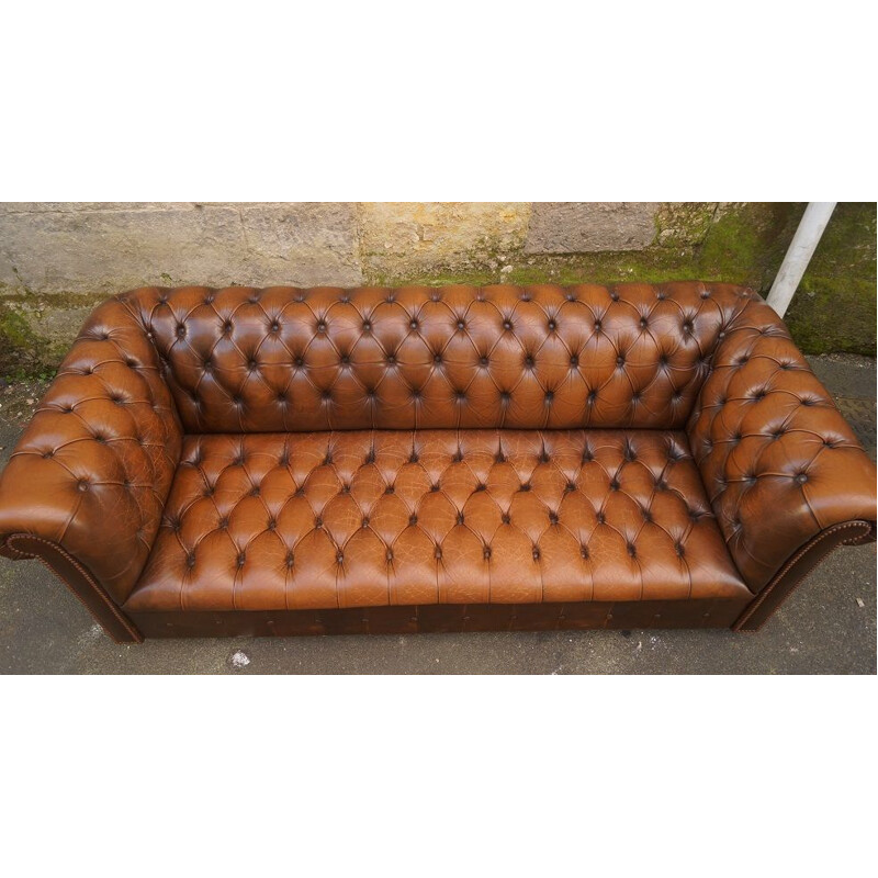 Vintage 3-seater sofa in tan leather,1970