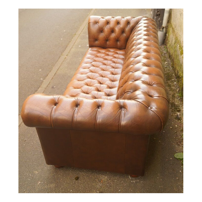 Vintage 3-seater sofa in tan leather,1970