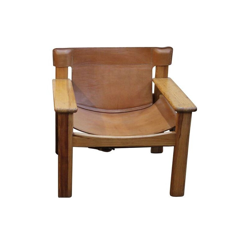 Vintage Natura armchair by Karin Mobring in brown leather and wood 1970