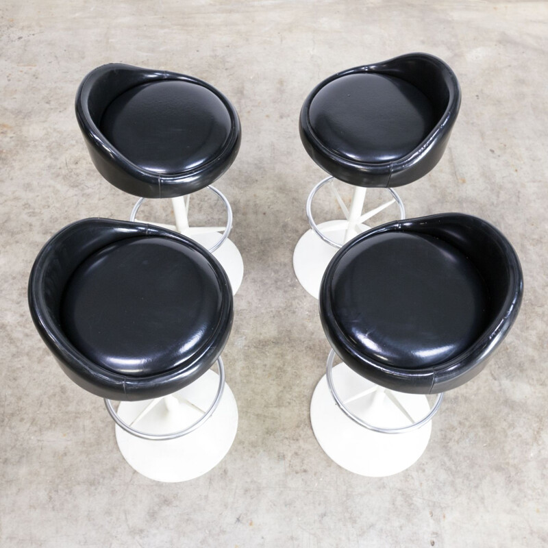 Set of 4 vintage metal, chrome and skai barstools