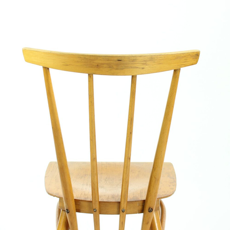 Vintage blond houten stoel van Ton