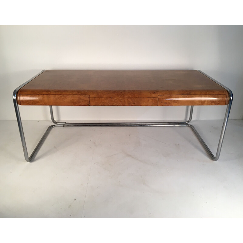 Vintage desk in burlwood and chromed steel