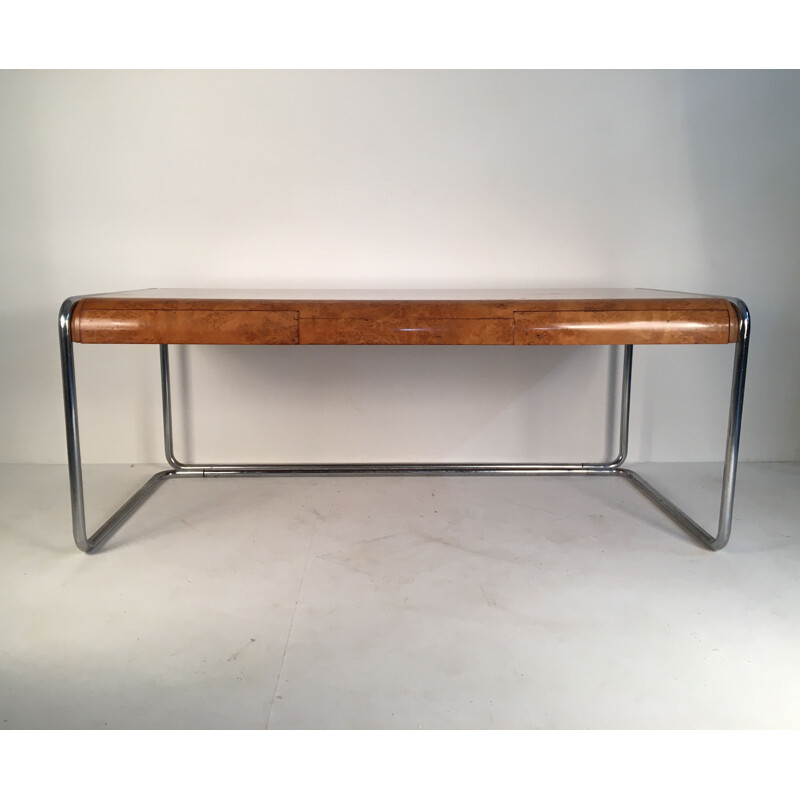 Vintage desk in burlwood and chromed steel