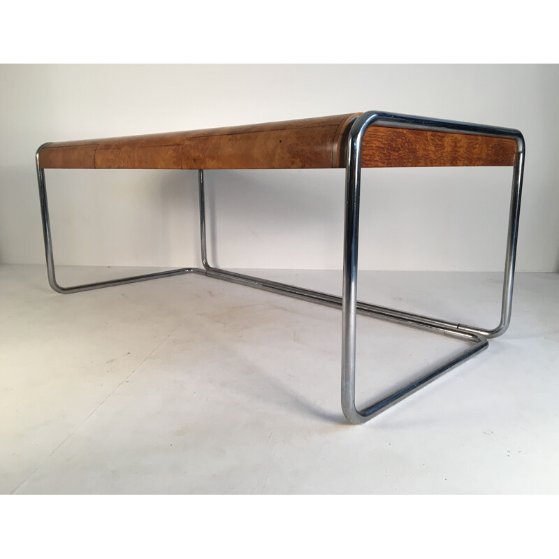 Vintage desk in burlwood and chromed steel