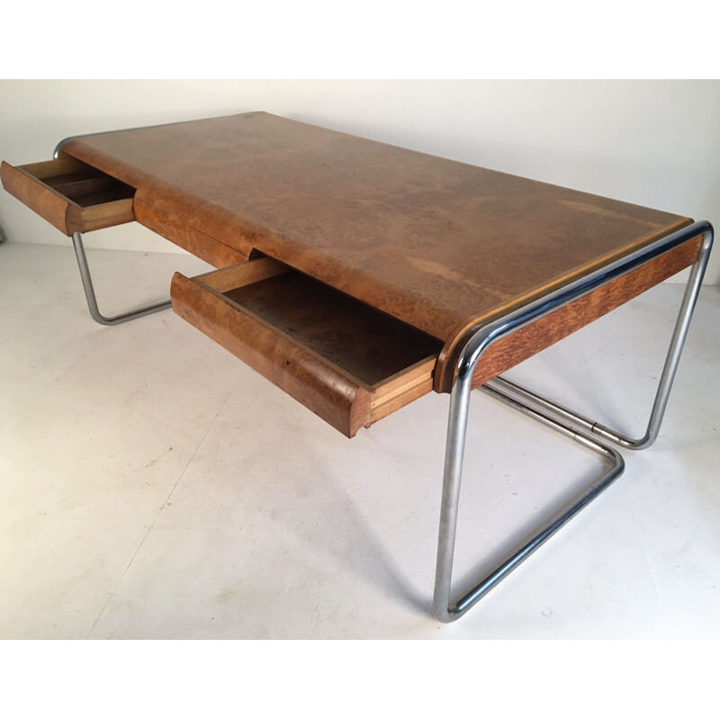 Vintage desk in burlwood and chromed steel