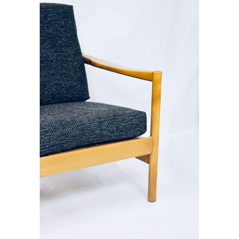 Fauteuil vintage scandinave bleu en bois 1950 1960