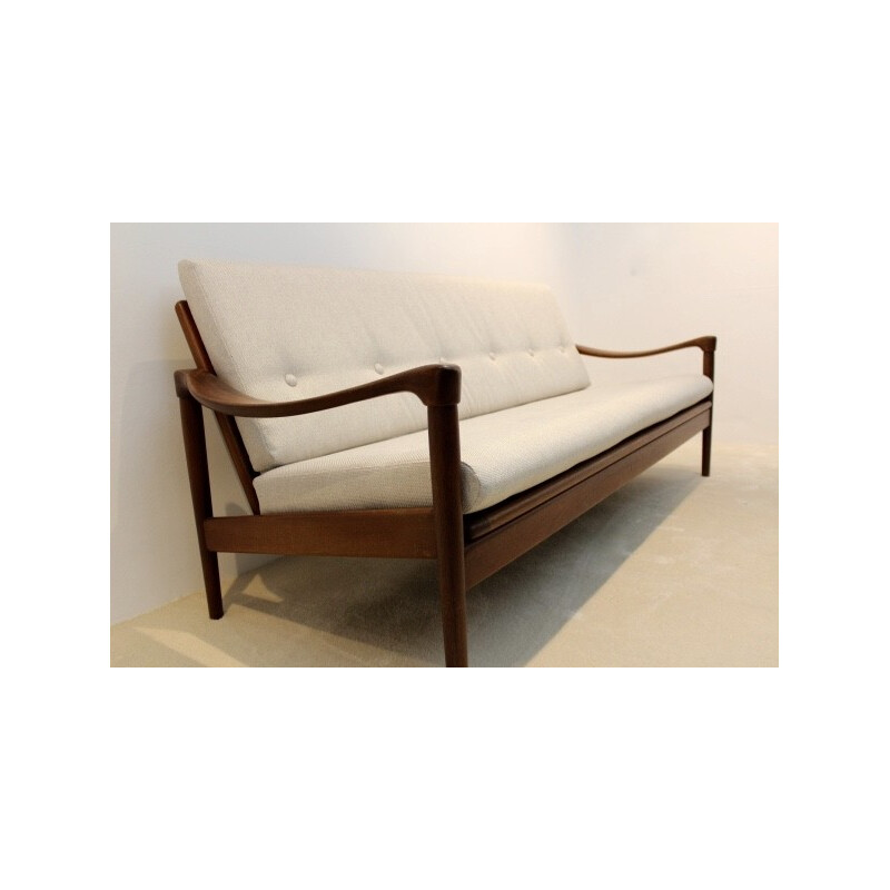 3 seat sofa in teak and beige fabric, Gelderland edition - 1960s