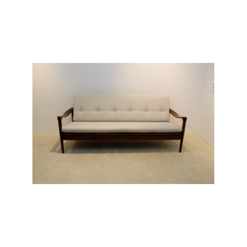 3 seat sofa in teak and beige fabric, Gelderland edition - 1960s