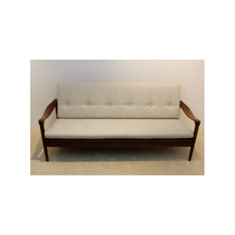 3 seat sofa in teak and beige fabric, Gelderland edition - 1960s
