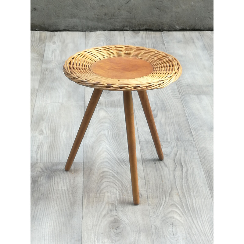 Vintage side table in wood and wicker 1960