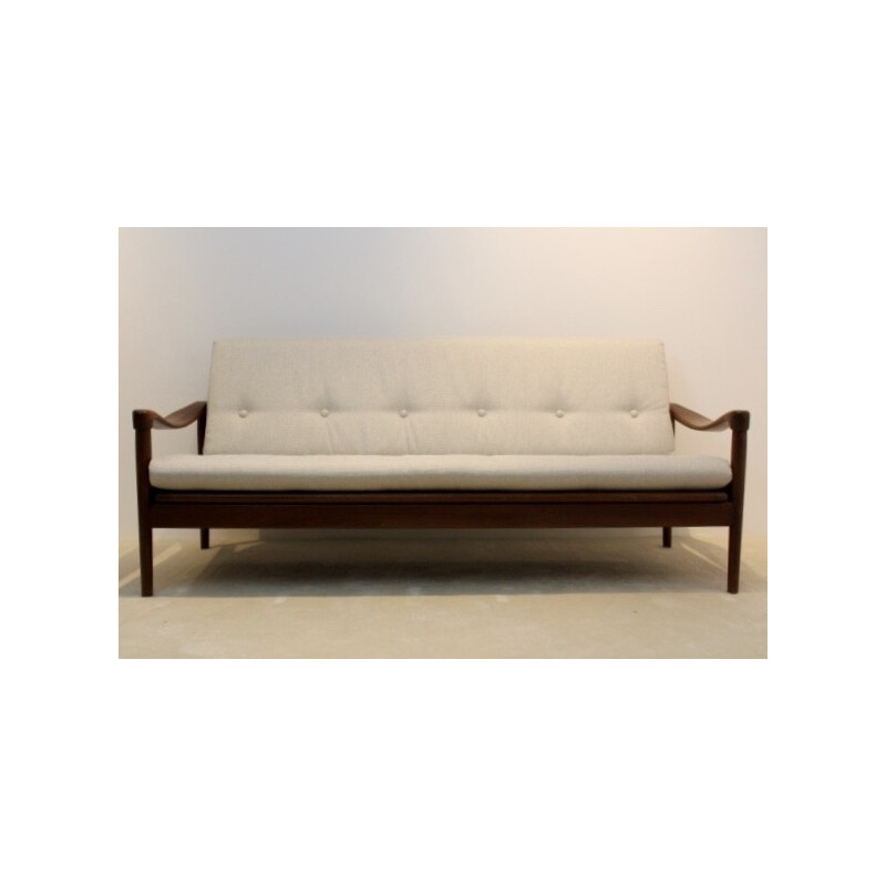 3 seat sofa in teak and beige fabric, Gelderland edition - 1960s