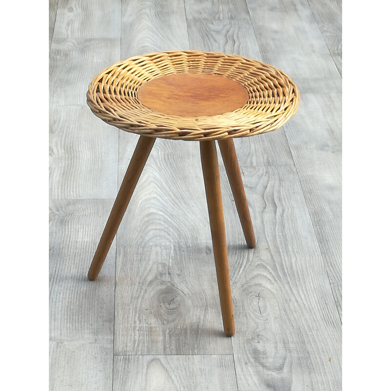 Vintage side table in wood and wicker 1960