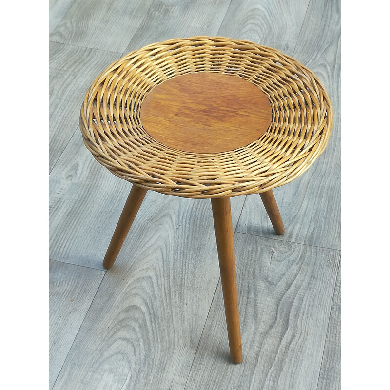 Vintage side table in wood and wicker 1960