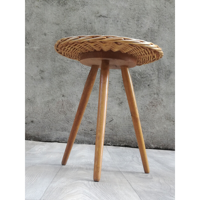Vintage side table in wood and wicker 1960