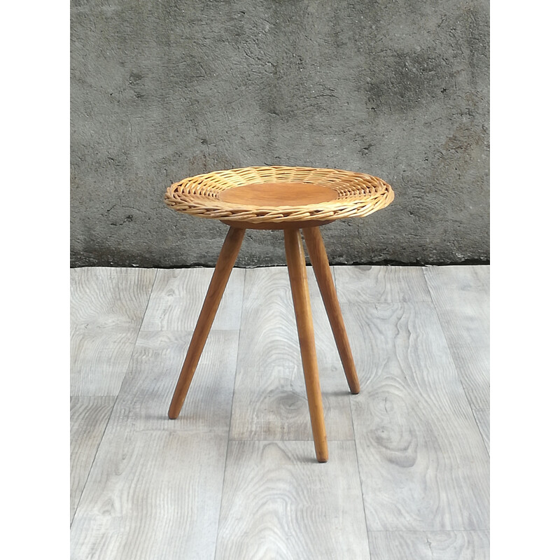 Vintage side table in wood and wicker 1960