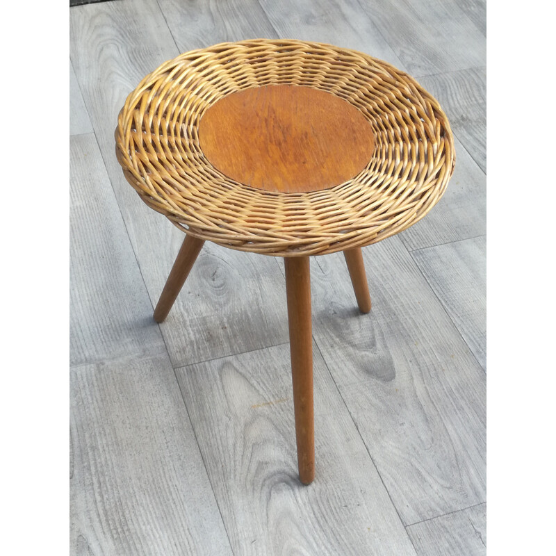 Vintage side table in wood and wicker 1960