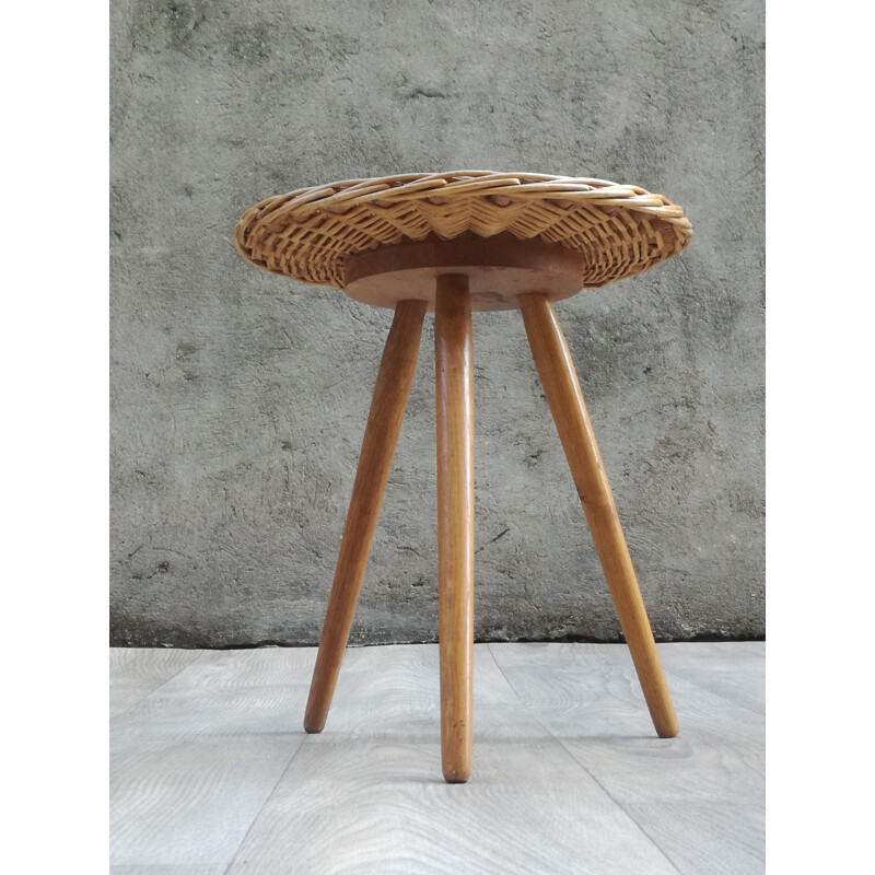 Vintage side table in wood and wicker 1960