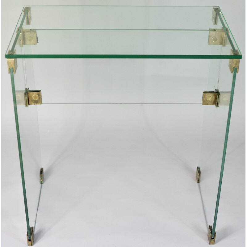 Vintage glass and bronze console, French 1960