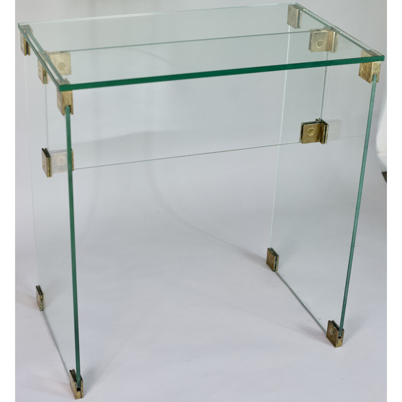 Vintage glass and bronze console, French 1960