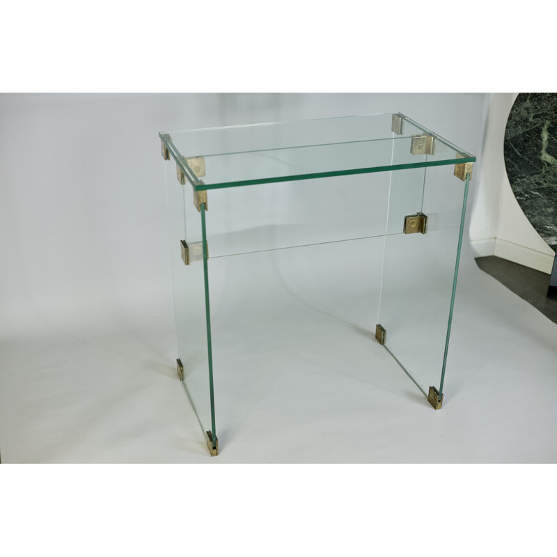 Vintage glass and bronze console, French 1960