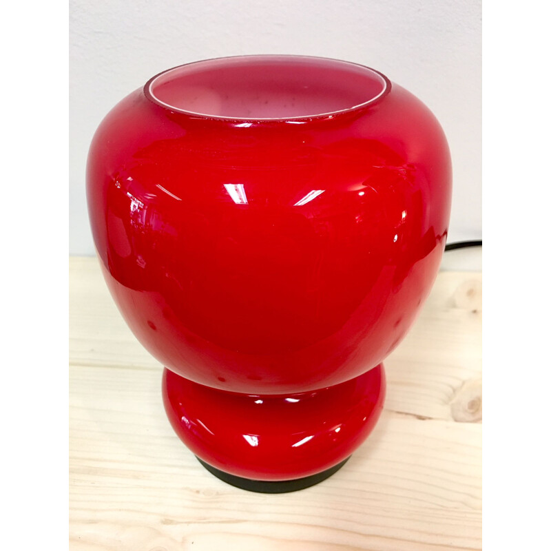 French vintage red lamp in opaline glass and steel 1980