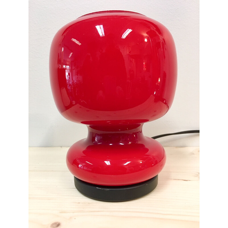French vintage red lamp in opaline glass and steel 1980