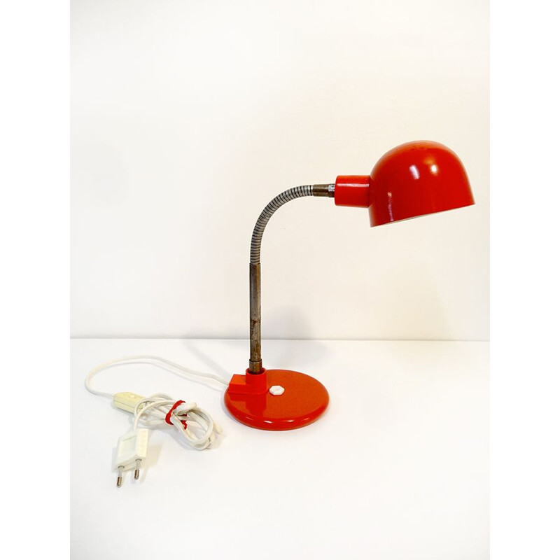 French red vintage Aluminor lamp in steel and plastic 1970