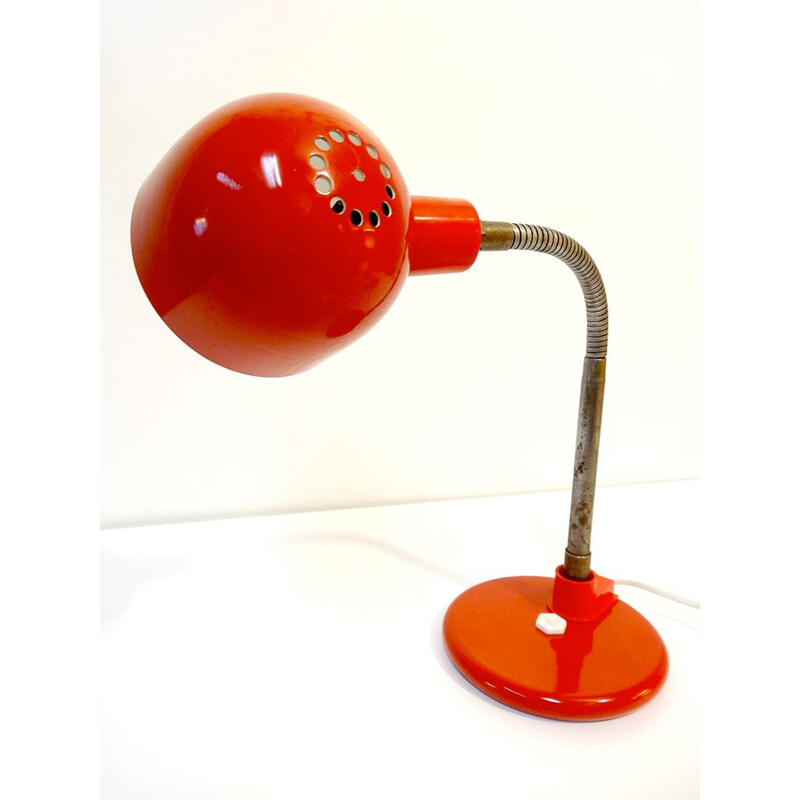 French red vintage Aluminor lamp in steel and plastic 1970