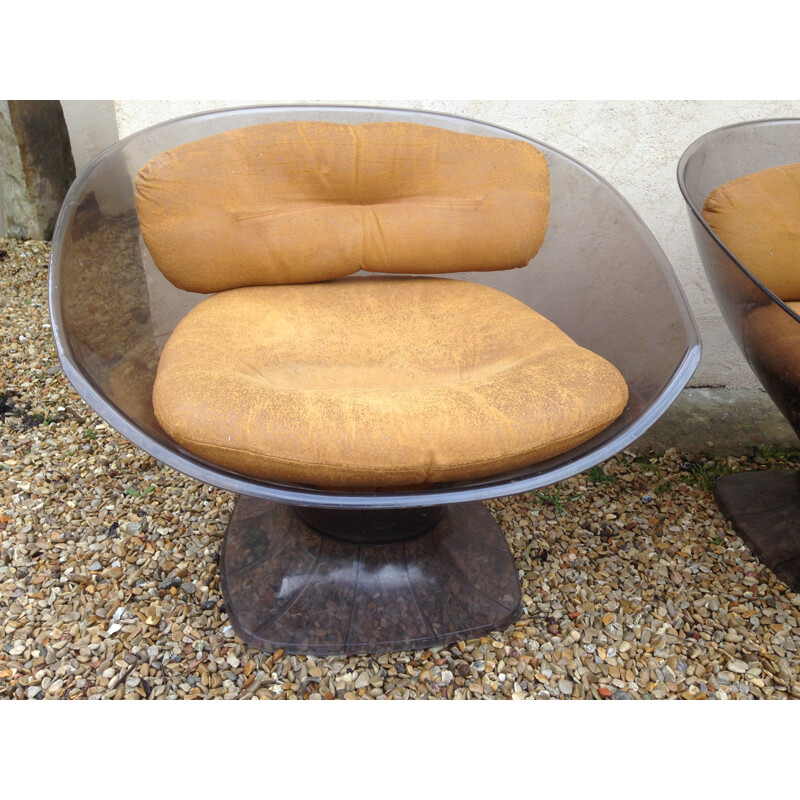 Pair of armchairs in plexiglass and leather, RAPHAEL - 1970s