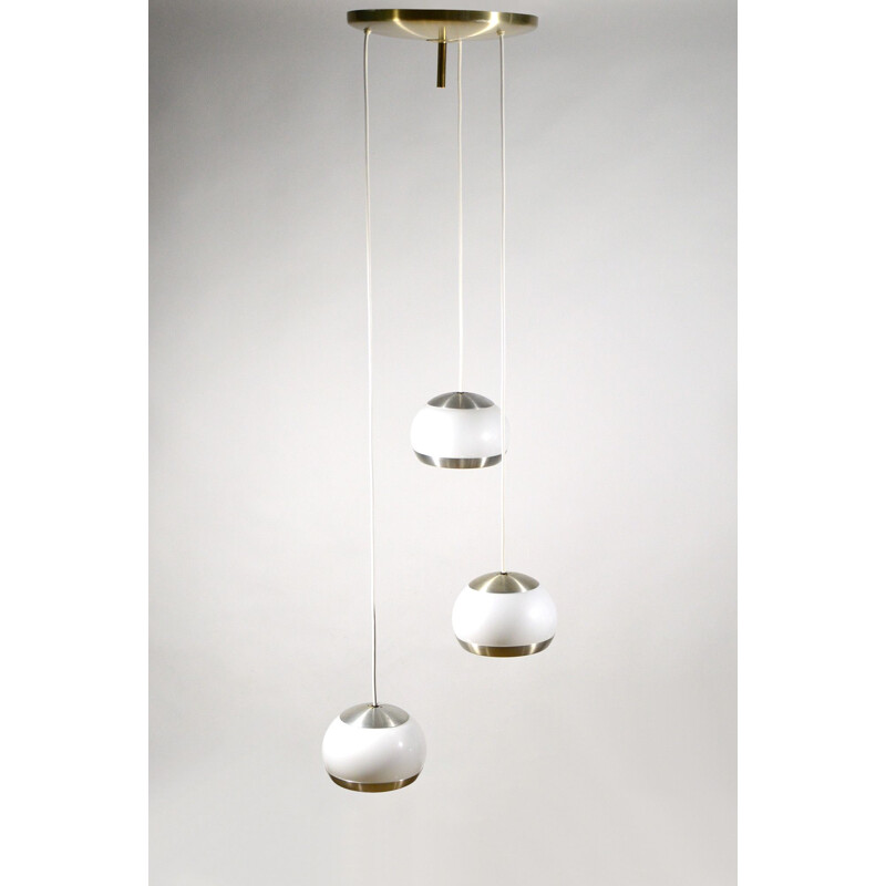 Vintage italian Stilux Milano pendant lamp in white perspex and aluminium 1960